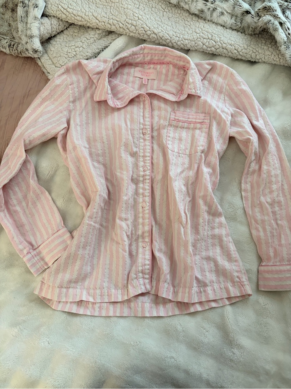 Victoria's Secret Pink Striped Button-Up Shirt - Pink